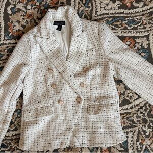 Rachel Zoe Cream Tweed Double-Breasted Blazer